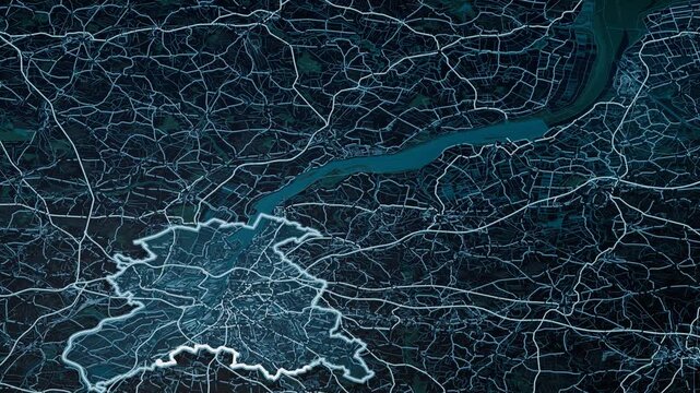 Hamburg Germany Glowing Digital Map Animation