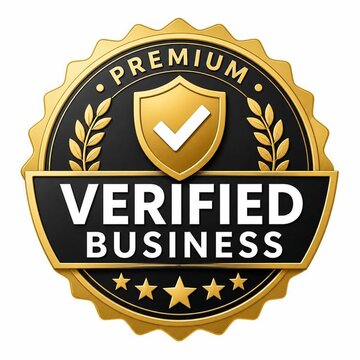 Premium verified business gold badge isolated on white background