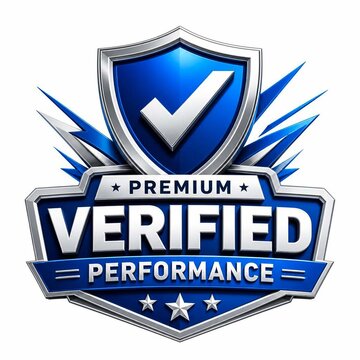Premium verified performance emblem with shield and checkmark icon