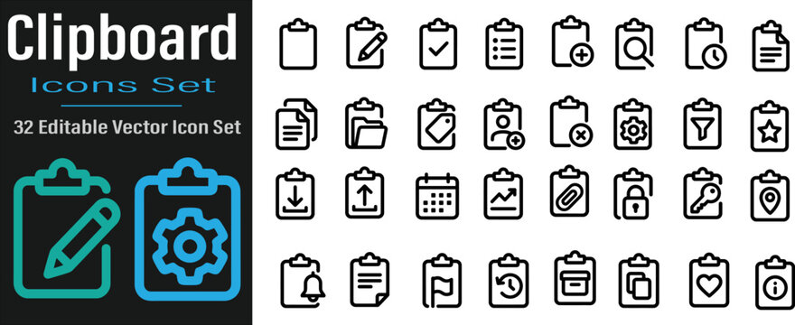 32 for clipboard, cut, copy, paste, and file management in blue and black