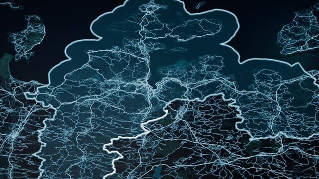 Izmir Turkey Glowing Digital Map Animation