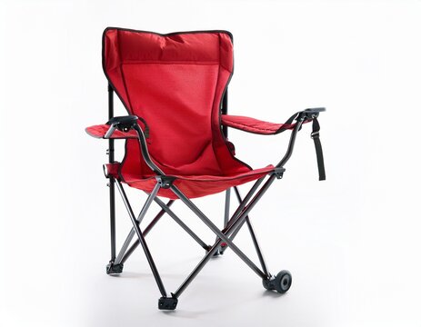 camping chair of red color isolated on a white background