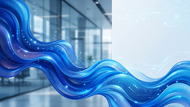 Abstract blue fluid waves with soft gradients and futuristic technology style, clean corporate background, modern business presentation design, vibrant colors, copy space, ultra detailed.