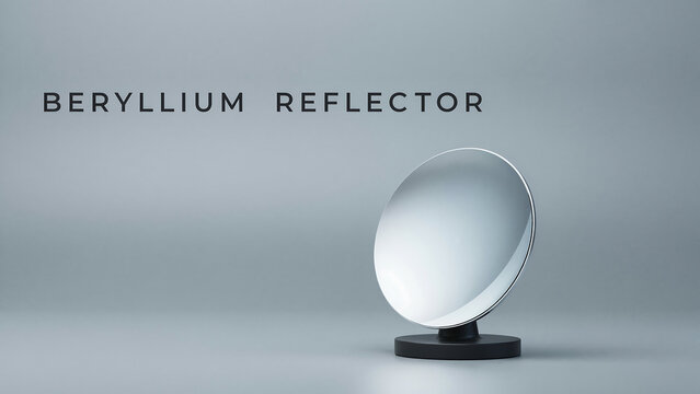 Beryllium reflector on a black stand with a gray background in a studio setting for industrial or scientific use