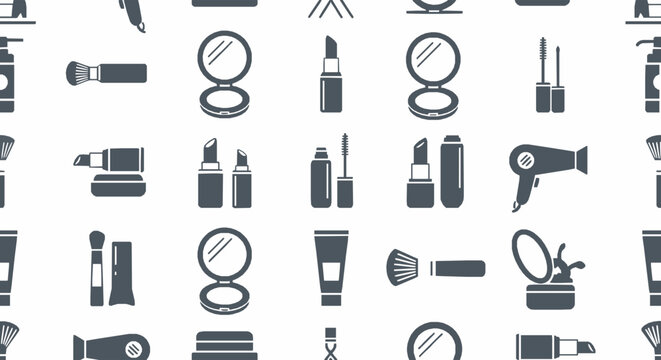 Seamless pattern of beauty and makeup icons