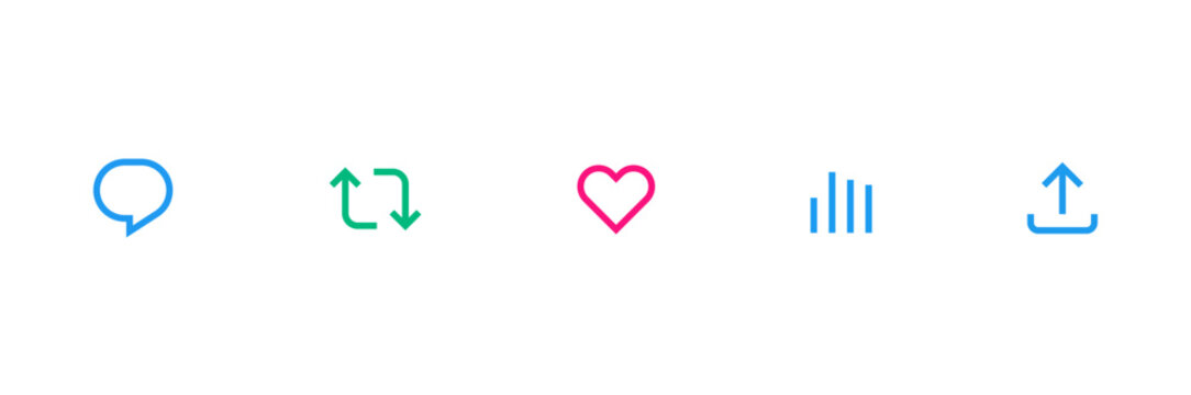 like icon, reply, retweet, view, share icon signs - social media notification like comment, share icons. social network post reactions collection set. vector illustration