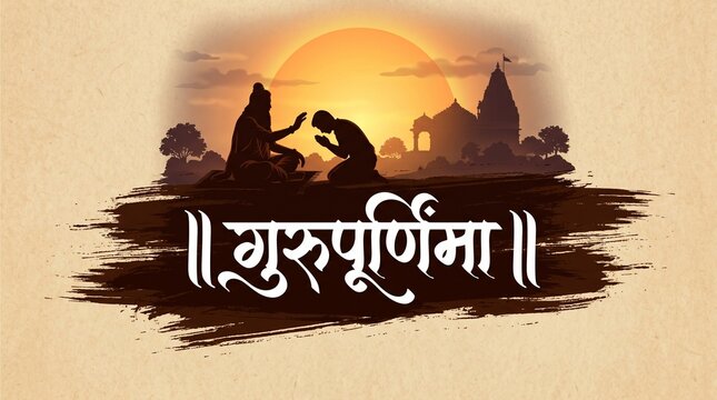 "Guru Purnima" Marathi and Hindi calligraphy means 'Celebrations to thank teachers'