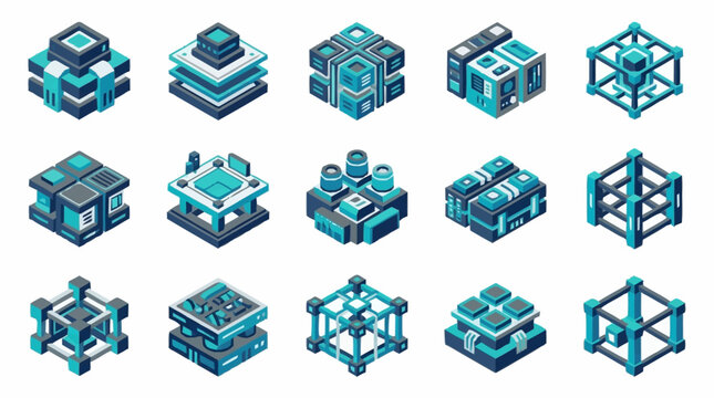 Colorful Isometric Geometric Block Structures Collection.