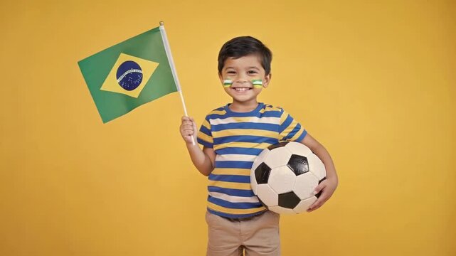 Young fan supporting the Brazilian national team.