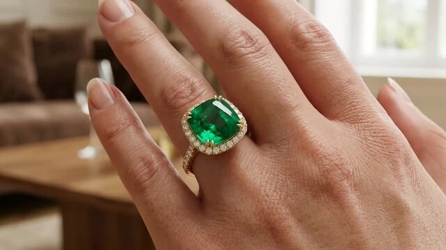 Elegant emerald gemstone and diamond engagement ring showcasing intricate craftsmanship and luxurious design