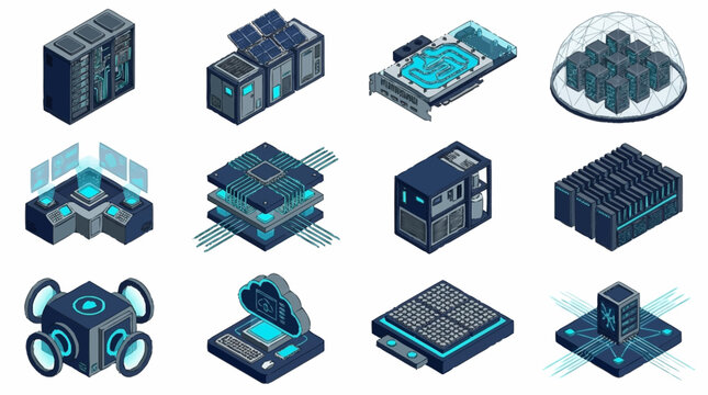 Isometric Technology Data Center Server Rack Design.