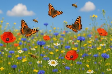 Obraz premium Vibrant meadow with butterflies background
