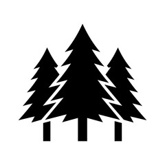 Obraz premium Minimalist evergreen pine tree forest silhouette icon design, black nature woodland vector symbol for outdoor environment, eco‑friendly logo illustration