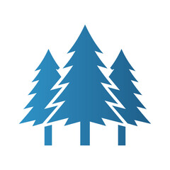 Obraz premium Minimalist evergreen pine tree forest silhouette icon design, blue nature woodland vector symbol for outdoor environment, eco‑friendly logo illustration