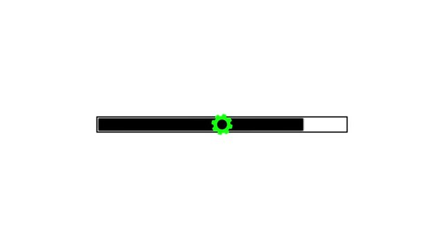 Abstract simple loading bar with glowing gear or settings icon spinning on transparent background. 4k.