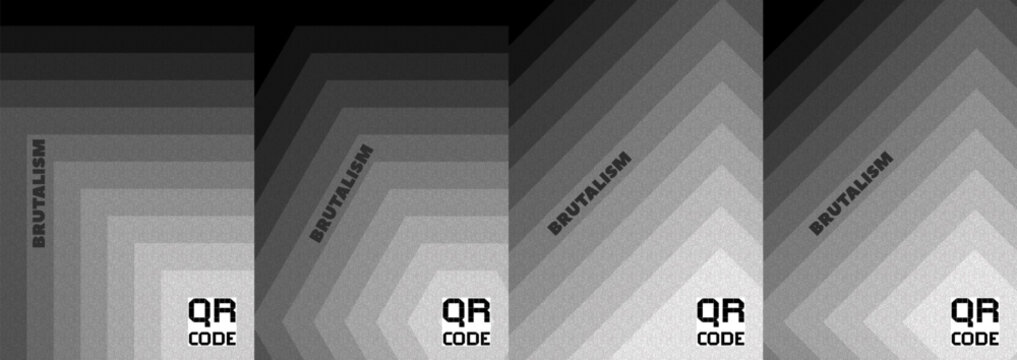 Vector set of covers. Collection of flyer or vertical background samples. QR code. Gray gradient texture banner. Corporate brutalism. Simple design poster. Series black and white placards. Wallpaper