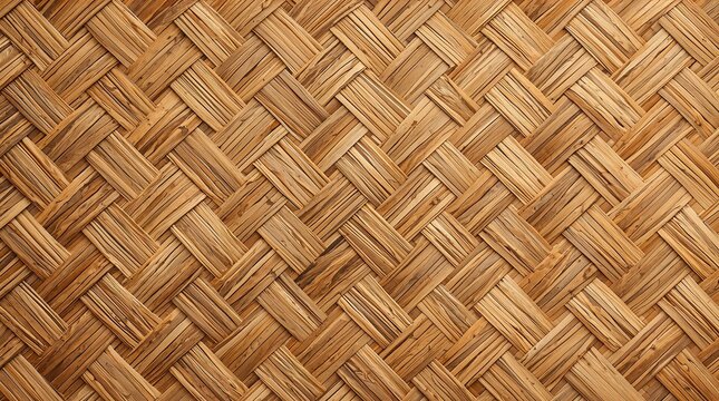 Natural rattan woven basket texture pattern with herringbone weave structure for background design