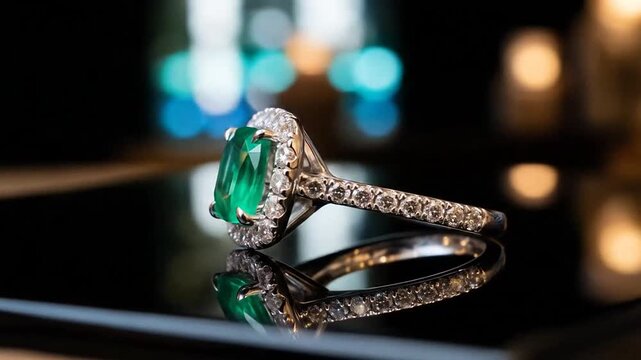 Elegant emerald and diamond ring showcased with vibrant reflections in a luxurious setting