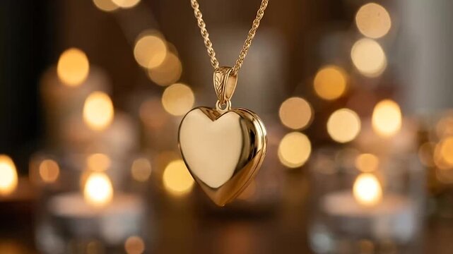 Elegant gold heart pendant necklace showcasing luxury jewelry craftsmanship and warm bokeh background