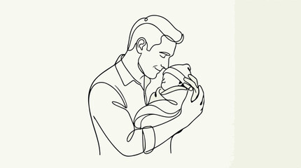 Fototapeta premium Continuous line drawing, father holding baby, minimalist illustration, family love concept, black line art
