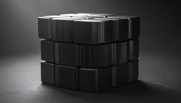 Stack of dark hexagonal graphite blocks showcasing visible crystalline layers and geometric structure