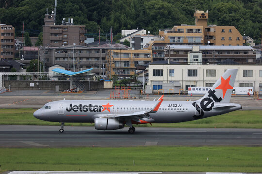 A Jetstar Japan Airbus A320 (JA23JJ) taxiing at Fukuoka Airport on July 19, 2025 in Fukuoka, Japan.