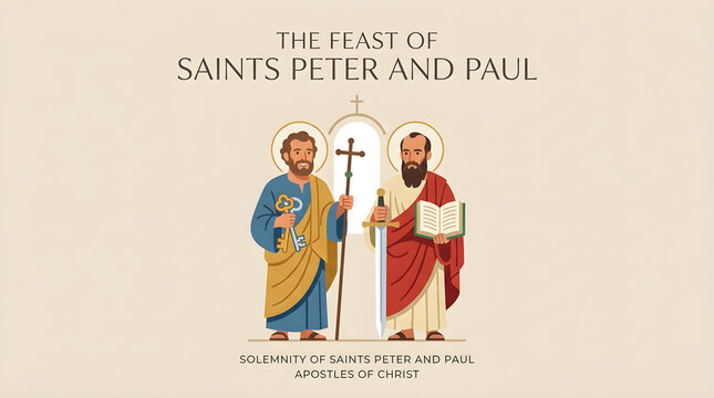 The Feast of Saints Peter and Paul Illustration, Solemnity of Apostles of Christ Christian Greeting Banner