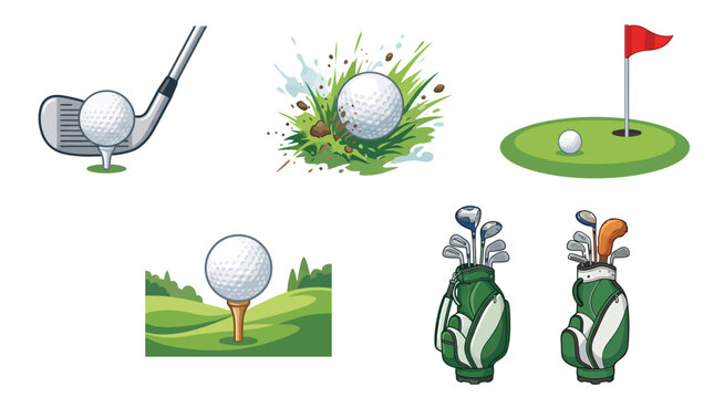 Golf sports equipment illustration set golfing balls clubs bags