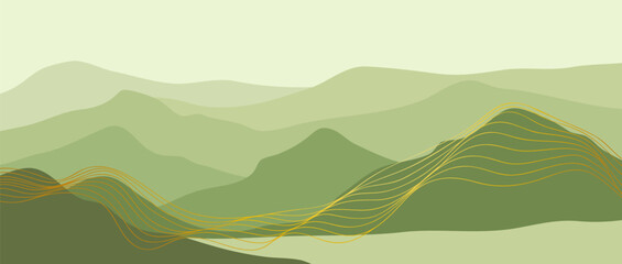 Obraz premium Landscape mountains with line art texture. Geometric landscape background in Flat style. mountains, hills and forest. use for print art, poster, cover and banner