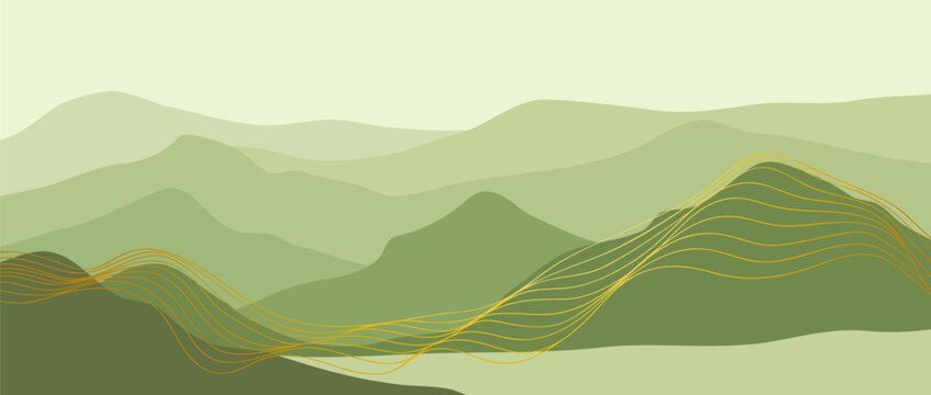 Landscape mountains with line art texture. Geometric landscape background in Flat style. mountains, hills and forest. use for print art, poster, cover and banner