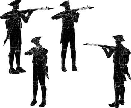 Premium vector asset of a classic vintage soldier character running with a tactical rifle and decorative sword weapon in historic uniform jacket