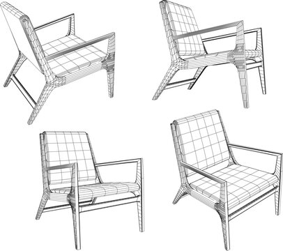 Professional 3D Model of a Modern Retro Sofa Chair with Vintage Vibes and Ergonomic Duduk Seating Position for Office and Home