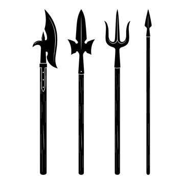 Collection of traditional medieval polearm weaponry silhouettes with medieval