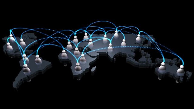 Global digital network communication connection nodes world map data