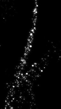white stars and bokeh lights sparkle glitters light trail alpha channel loop 4k animation, stream video shiny glowing particles isolated vertical social media motion design element