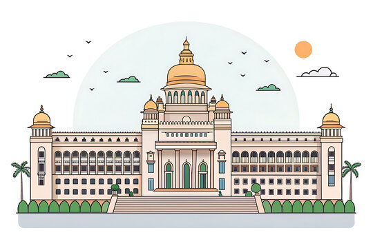 Vidhana Soudha, Bengaluru, modern vector illustration, limited color palette, monumental government building, flat style