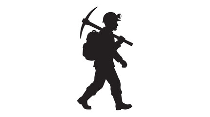Obraz premium Miner Carrying Pickaxe And Backpack Black Silhouette