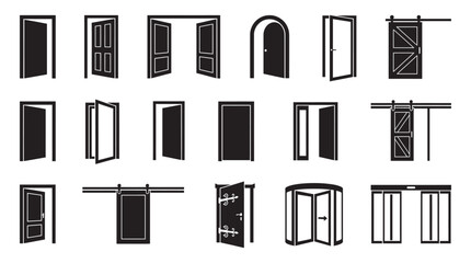 Obraz premium Collection Of Door Silhouettes In Black And White Flat Style Silhouette