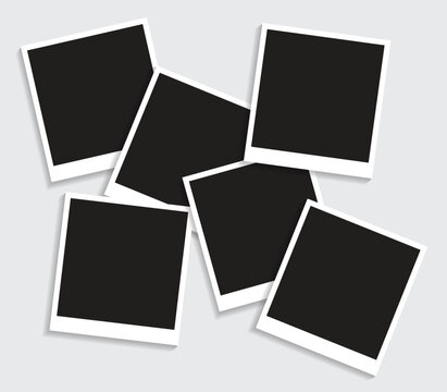 6 Blank square photo frames template with white borders in a cool random layout. Used as a printable photo collage or a mock up for album pictures or photographs collection in a classic old style. S