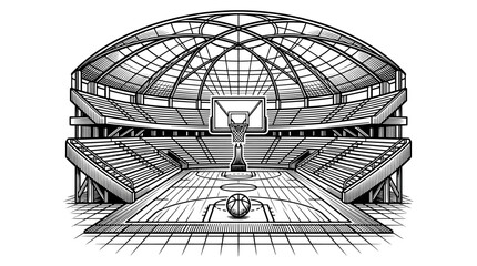 Detailed drawing of sports arena interior. © tejo