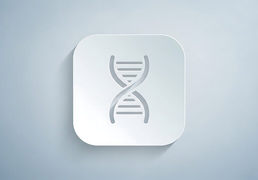 Dna double helix icon on square button with genetics research genomics molecular chemistry chromosome structure genotype information
