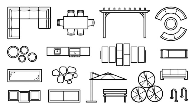 outdoor patio CAD blocks planview linework sofa dining pergola umbrella bench pool canopy drafting set
