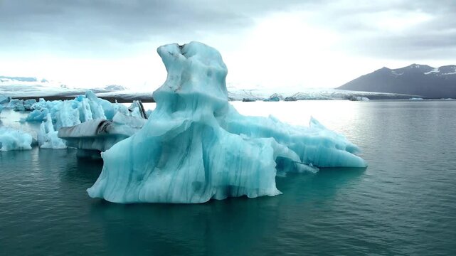 Iceland iceberg on Jokulsarlon lagoon drone view