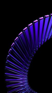 Abstract purple glass structure on a black background, vertical 4k seamless loop animation, 3d render