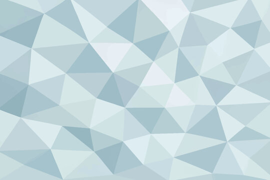 Abstract low poly background with soft ice blue and grey geometric triangles.