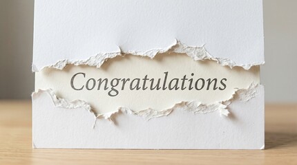 Fototapeta premium Torn paper congratulations card, greeting, celebration, white background