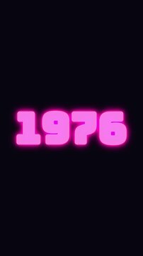 big year 1976 digits blinking with many glowing colors and old style vintage look