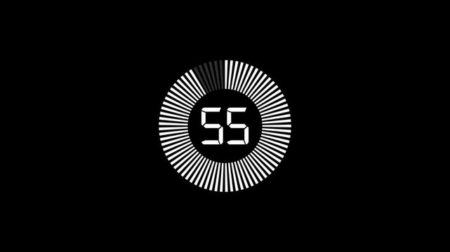 Round circle 60 to 0 seconds countdown animation on a black background. 1 minute countdown timer. Countdown timer, circle countdown animation for special deal Promotions.