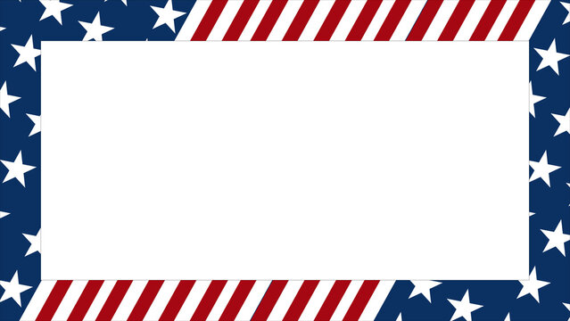 Patriotic American flag photo frame with bold stars and red stripes border surrounding a copy space area for text or images, ideal for Independence Day, election, celebration, or promotional designs.