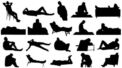 Obraz premium Yoga poses and exercise silhouettes collection isolated on transparent background, Vector